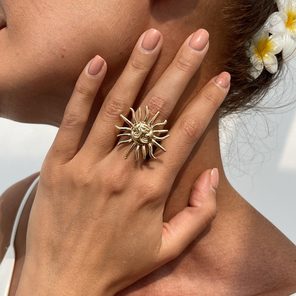 Face Sun Alloy Ring Suit Vacation Beach Geometric Adjustable - electronic accessories