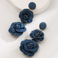 Fall Winter Cowboy Fabric Flower Earrings Multi-layer Long - Dark Blue - electronic accessories