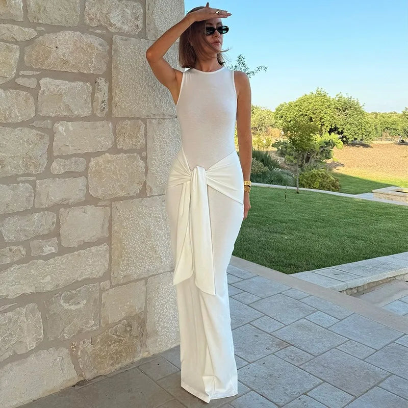 Fashion Bandage Maxi Dress Women - WHITE / S