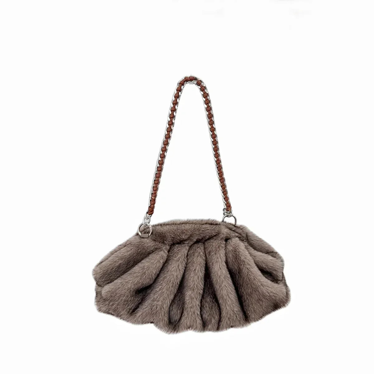 Fashion Faux Mink Fur Ruched Clutch Bag for Women - Dark Gray