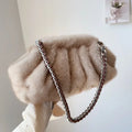 Fashion Faux Mink Fur Ruched Clutch Bag for Women - Khaki