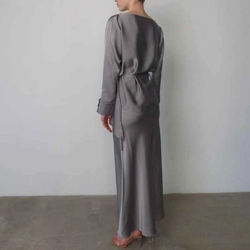 Fashion Long Sleeve Two Piece Casual Temperament Satin Women's Set