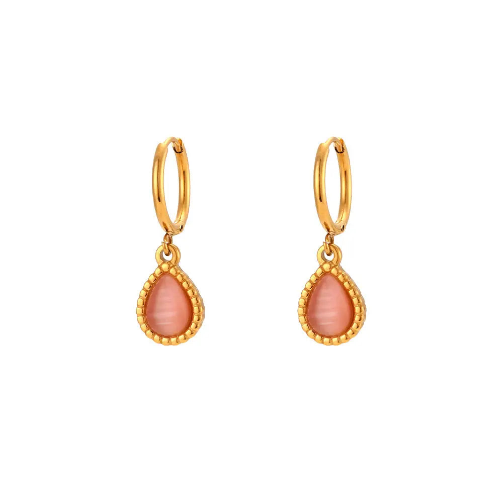 Fashion Minimalistic Water Drops Opal Eardrop Earring - Earrings Pink - electronic accessories