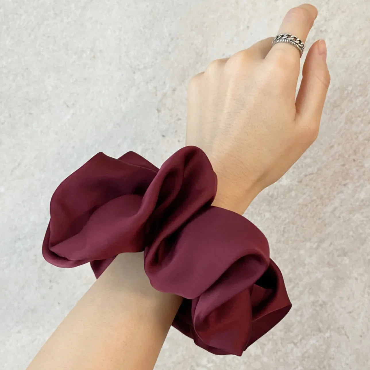 Fashion Oversized Silk Scrunchies for Women - wine red