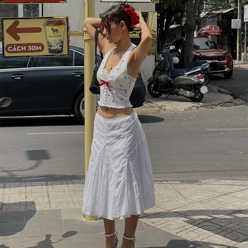Fashion Print Halter Camis Tank Tops Summer Knitted - L / WHITE - Other
