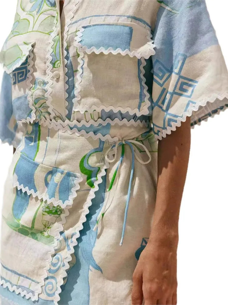 Fashion Printed Ruffle 2 Piece Set Women