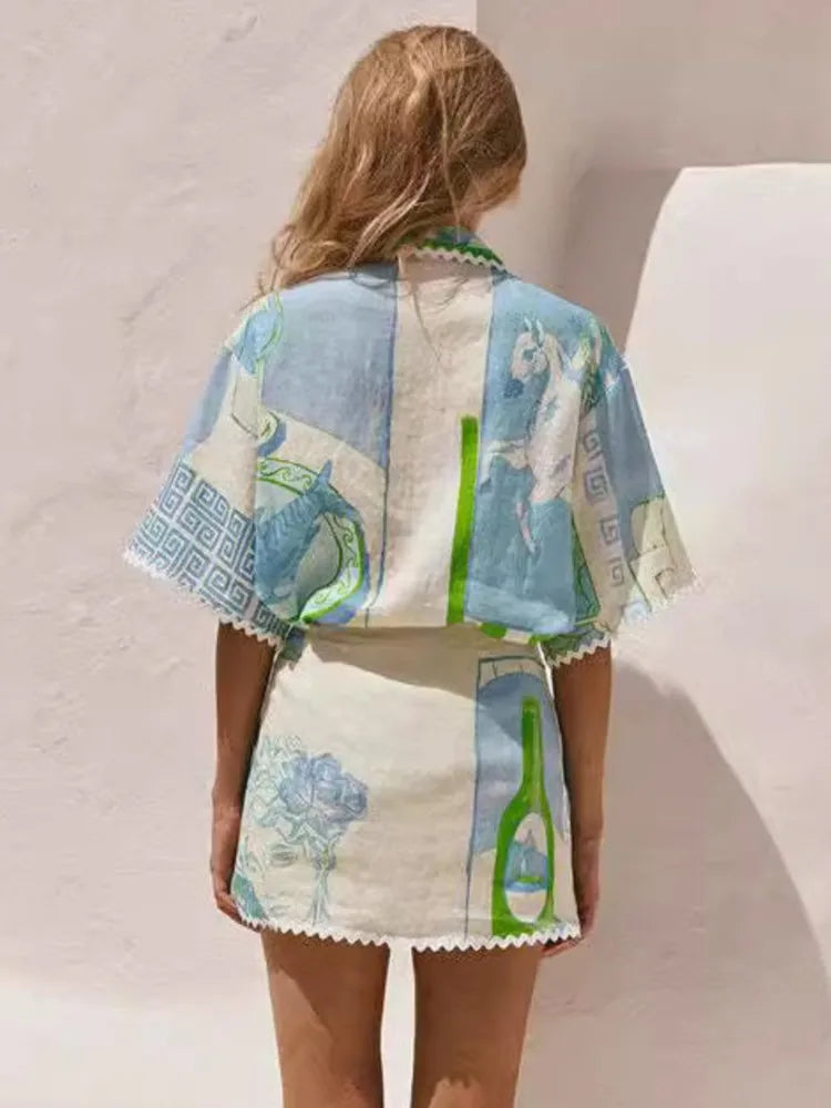 Fashion Printed Ruffle 2 Piece Set Women