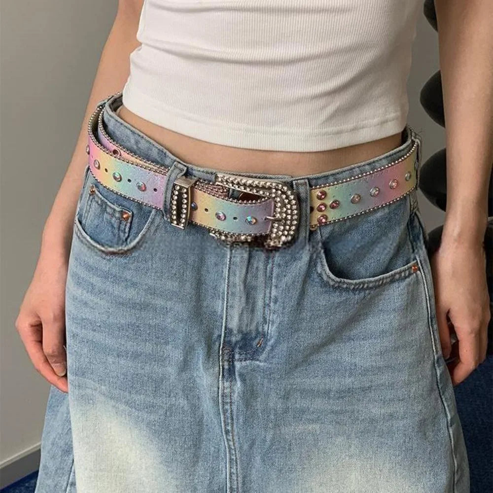 Fashion Sequin Rhinestone Waistband Gradient Pink Belt
