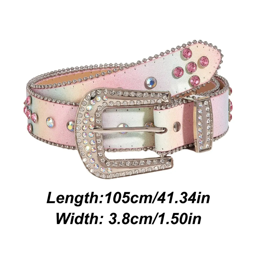 Fashion Sequin Rhinestone Waistband Gradient Pink Belt