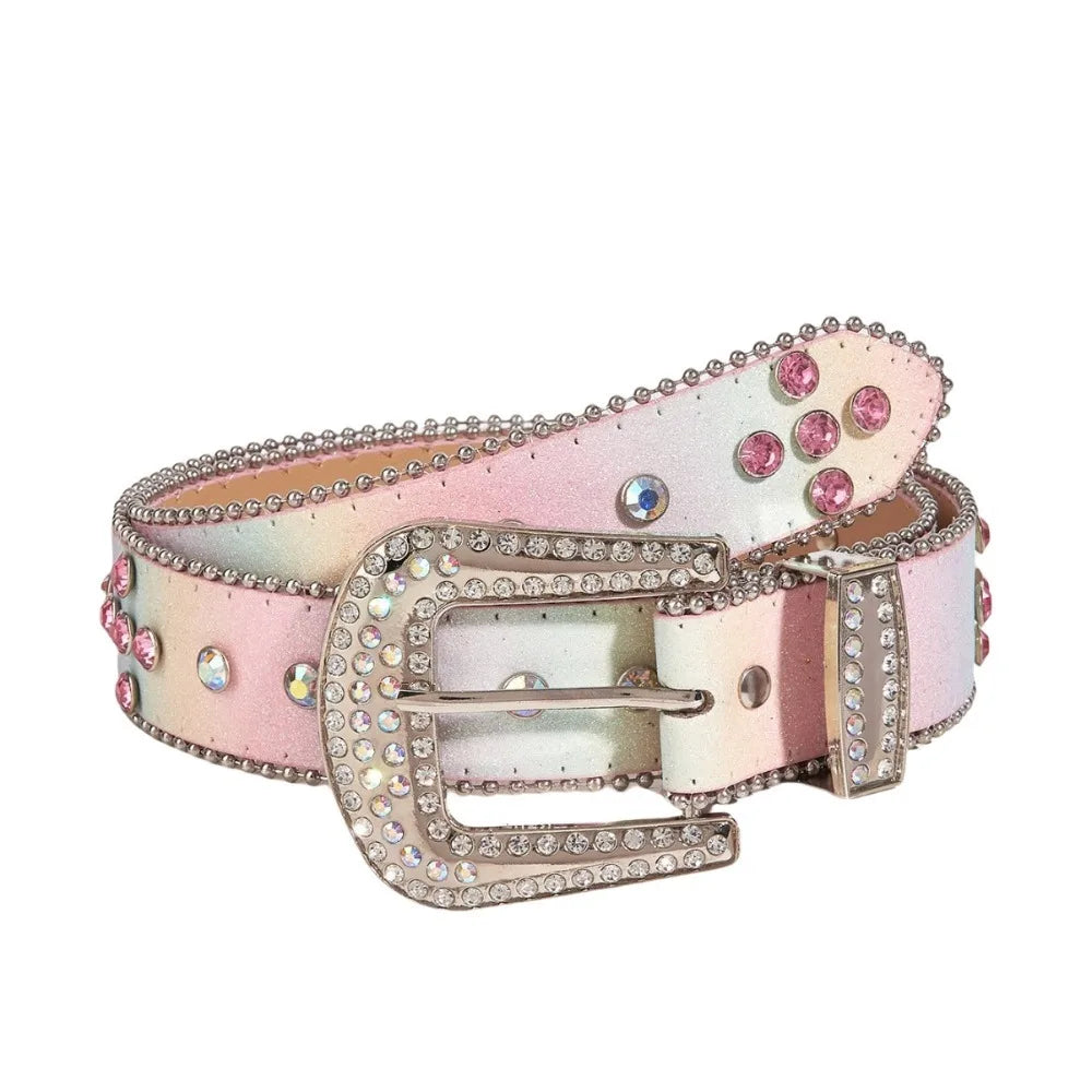 Fashion Sequin Rhinestone Waistband Gradient Pink Belt