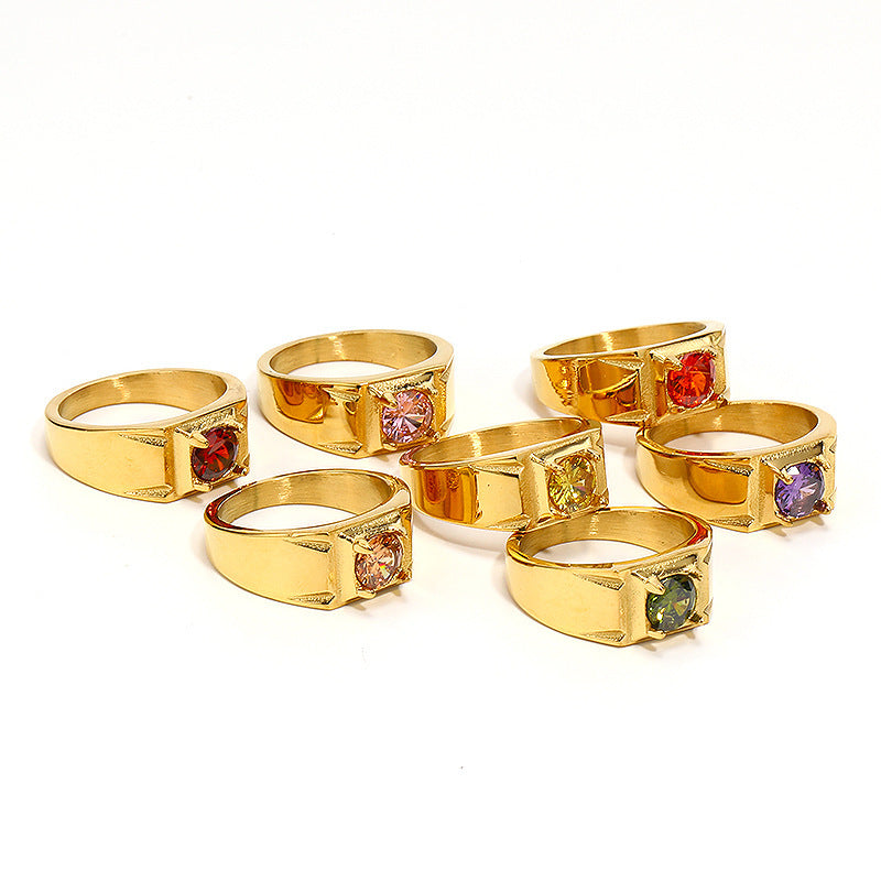 Fashion Simple Square Diamond Unisex Ring - Golden Purple / No 10 - electronic accessories