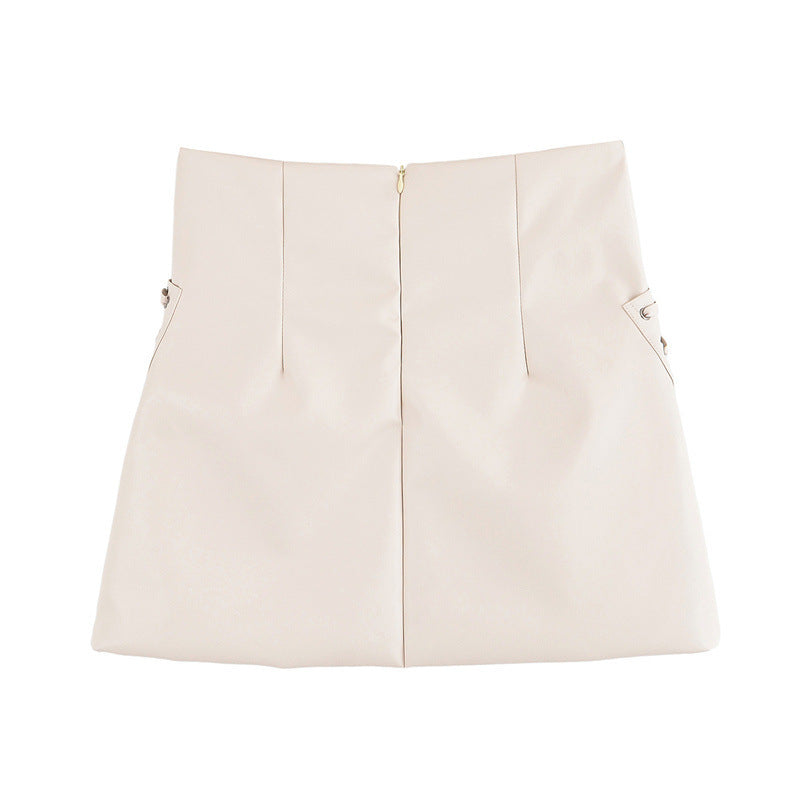 Fashion Slim Coated Fabric High Waist Mini Skirt - Other