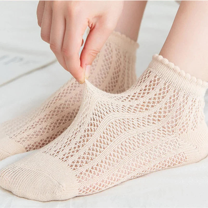 Fashion Solid Color Woman Socks Hollow Out Breathable