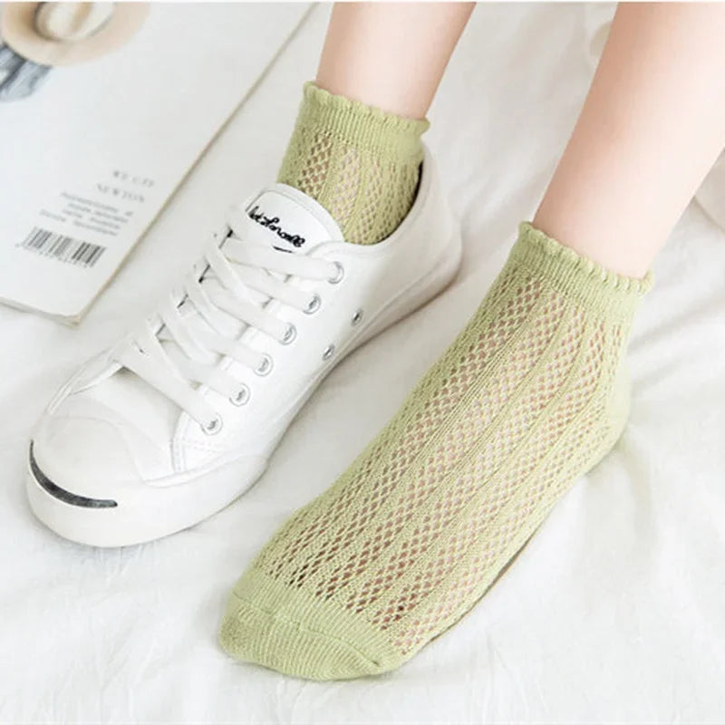 Fashion Solid Color Woman Socks Hollow Out Breathable
