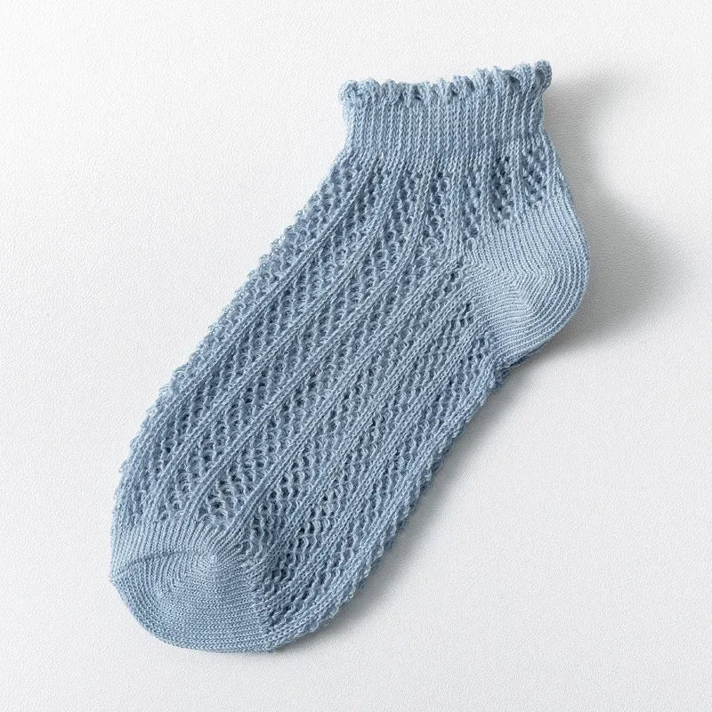 Fashion Solid Color Woman Socks Hollow Out Breathable - Blue / EUR 34-39