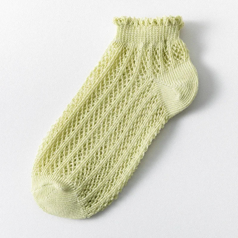 Fashion Solid Color Woman Socks Hollow Out Breathable - Green / EUR 34-39