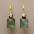 Fashion Square Green Stone Pearl-studded Earrings - Gold - electronic accessories