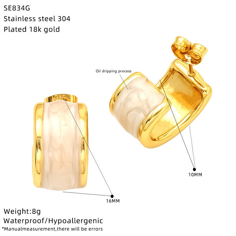 Fashion Stainless Steel Dripping Stud Earrings Women’s - SE834G3 White - electronic accessories