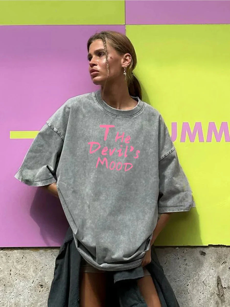 Fashion Womans Cotton Washed T-shirts - Gray / XS