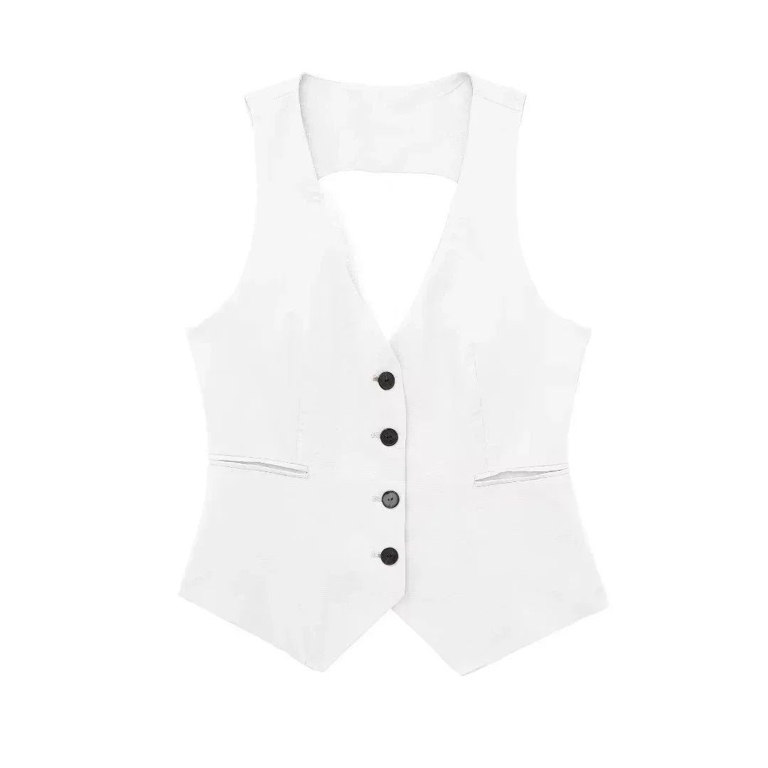 Fashion Women’s Vest Linen Sleeveless Suit Coat for Women - Other