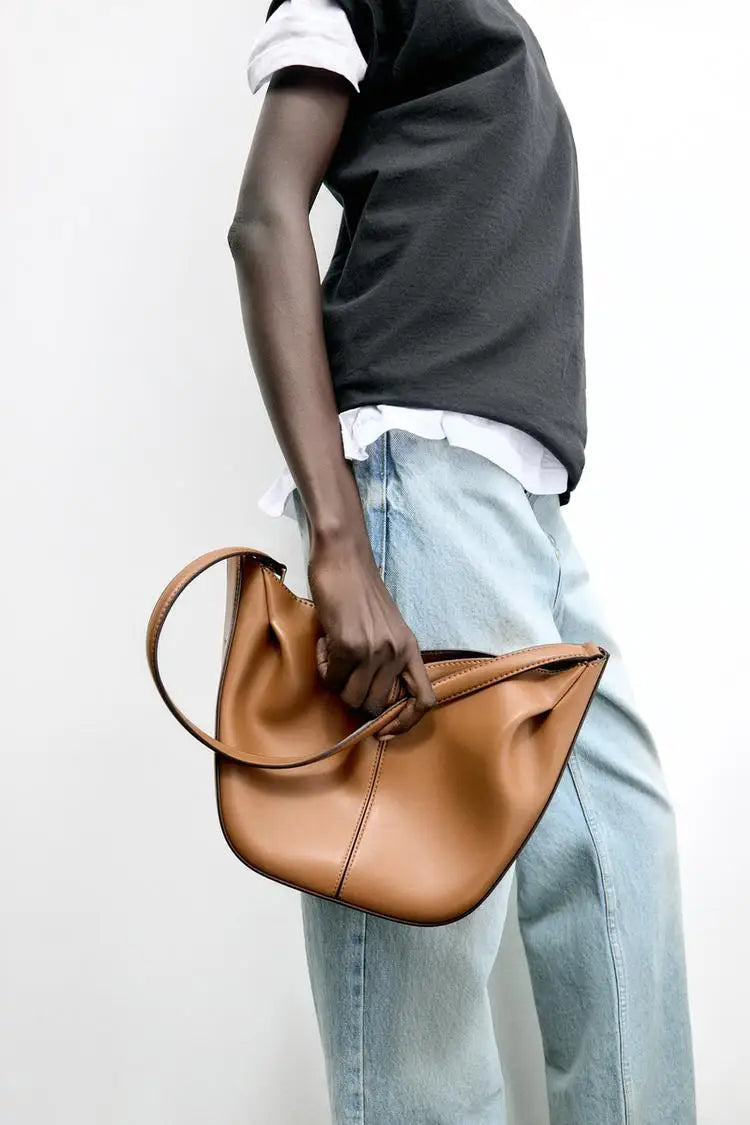 Fashionable Top Handle Bag Solid Color Simple Shoulder