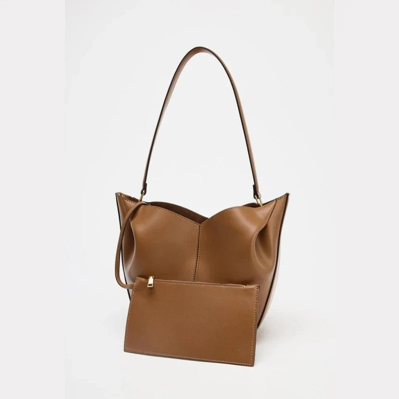 Fashionable Top Handle Bag Solid Color Simple Shoulder - DARK TAN
