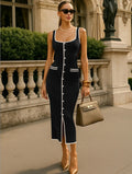 Vest-style Dress Contrast Color Single Row Multi-buckle Slit Long Knitted Dress - Norellé