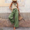 Women's 2 Piece Outfits Casual Sleeveless Halter Neck Crop Tops Wide Leg Pants Set - Norellé