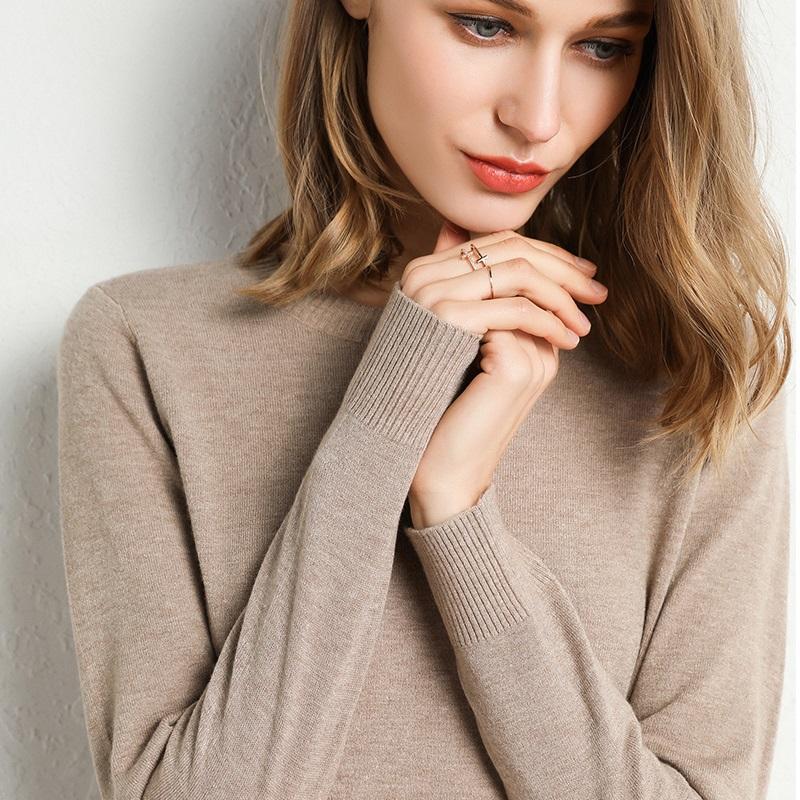 Female Slim O-neck Pullover Cashmere Wool Blending Sweater - Sweaters & Hoodies
