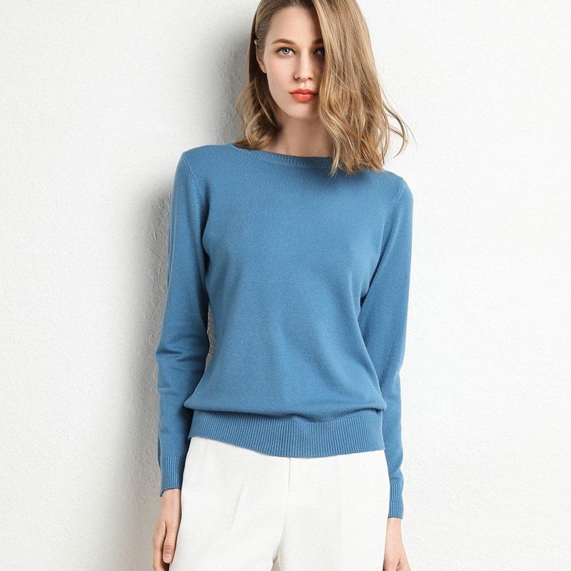 Female Slim O-neck Pullover Cashmere Wool Blending Sweater - Sweaters & Hoodies