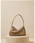 First Layer Cowhide French Single Shoulder Underarm Bag - Elephant Gray