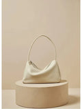 First Layer Cowhide French Single Shoulder Underarm Bag - Ivory