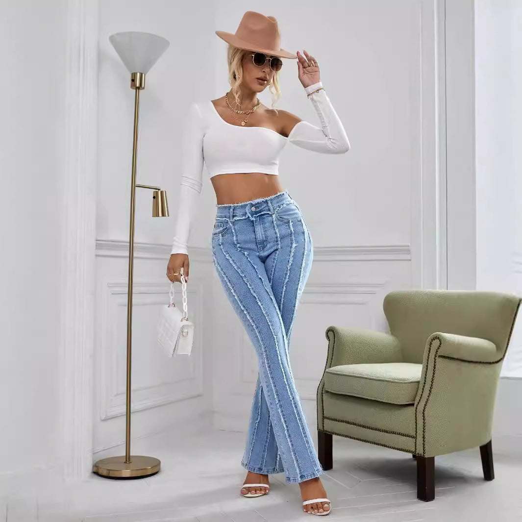 Flared Wadding Edge Jeans For Women - electronic accessories