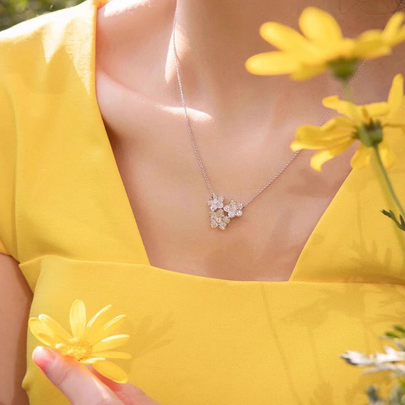 Floral Flower Necklace Elegant Pastoral - XL1201 White Gold Color - electronic accessories