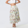 Floral Print Ruffle Mesh Skirt Women