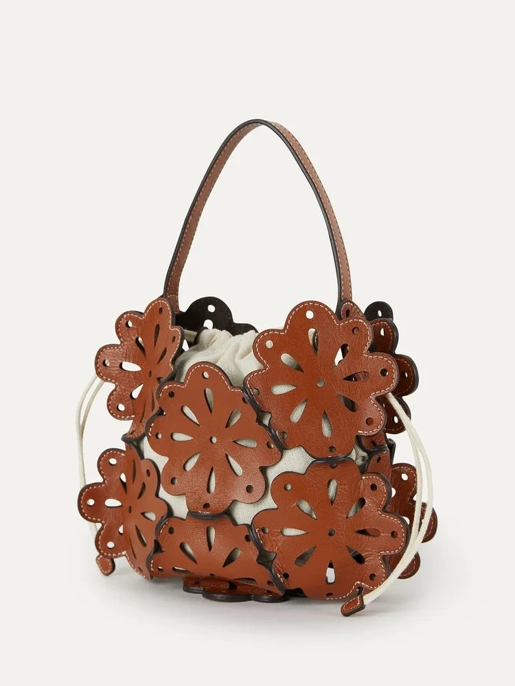 Flower Bag Luxury Handbag High Quality Fashion Women’s Shoulder - Brown