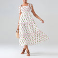 Flower Print Tie Strap Swing Dress Women A-Line Square Neck