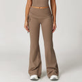 Fold High Waist Flared Pants Nude Feel Wide Leg Slimming Trousers Women - Sand Brown / L - Other