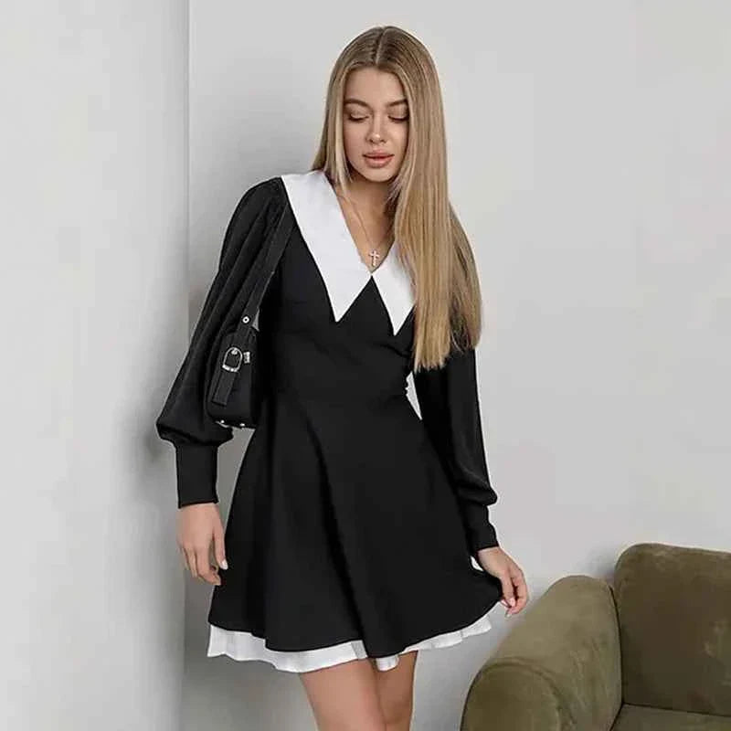 French Doll Collar Splice Mini Dress Women's