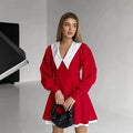 French Doll Collar Splice Mini Dress Women’s - Red / S