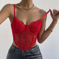 French Lace Underwire Rhomboid Fishbone Crop Top Backless - Other