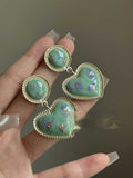 French Retro Green Heart Stud Earrings - A Pair Of 925 Ear Studs - electronic accessories