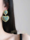 French Retro Green Heart Stud Earrings - A Pair Of 925 Ear Studs - electronic accessories