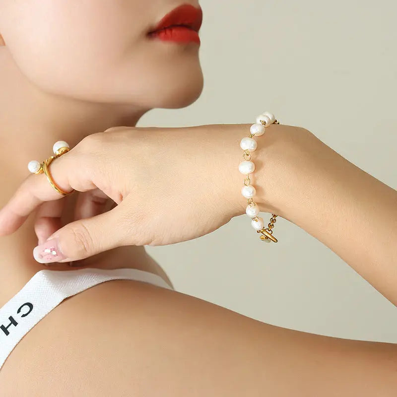 Freshwater Pearl OT Buckle Bracelet Necklace - Gold 18cm - electronic accessories