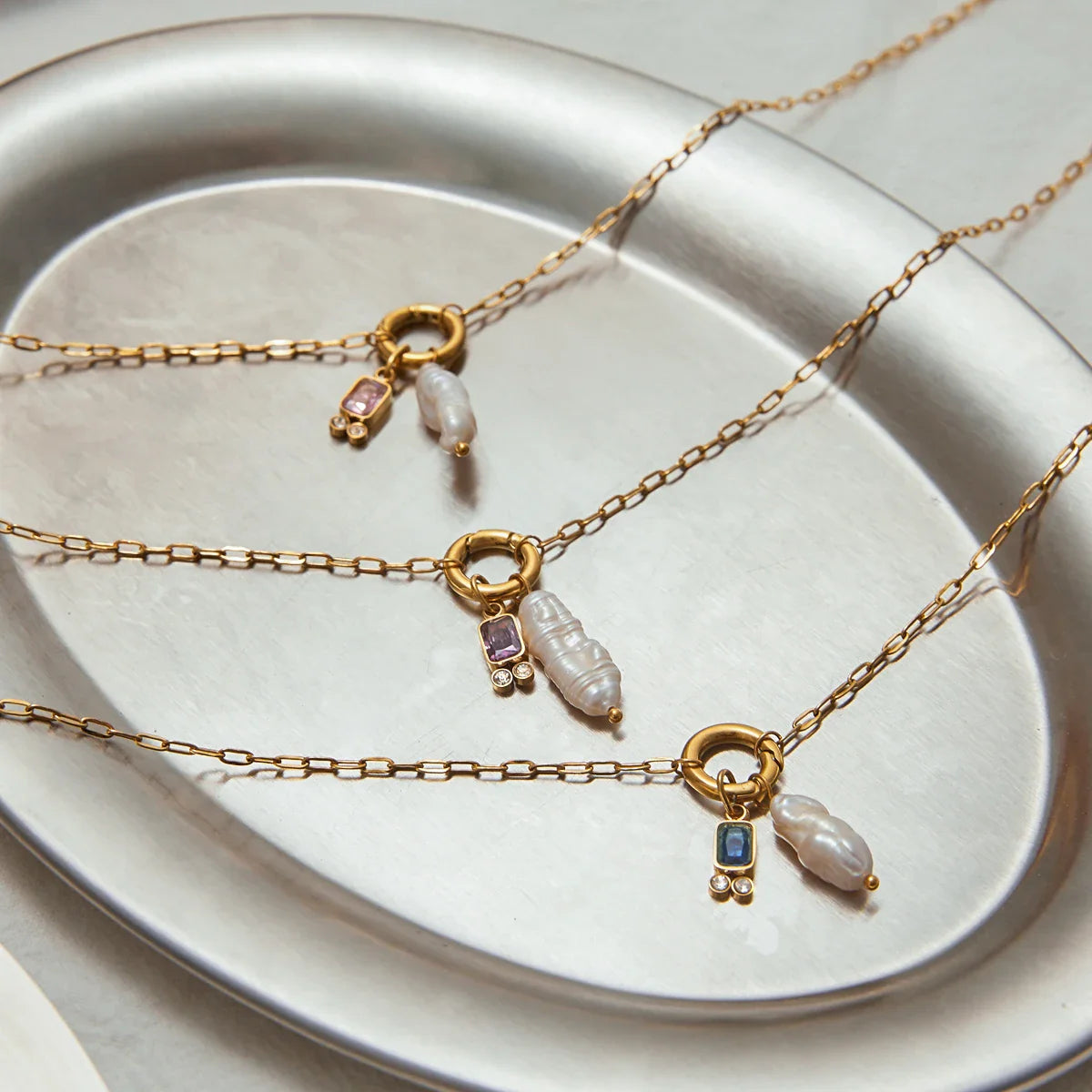 Freshwater Pearl Pendant Necklace Stainless Steel