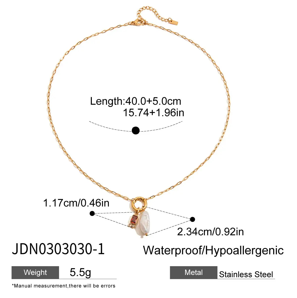 Freshwater Pearl Pendant Necklace Stainless Steel - JDN0303030-1