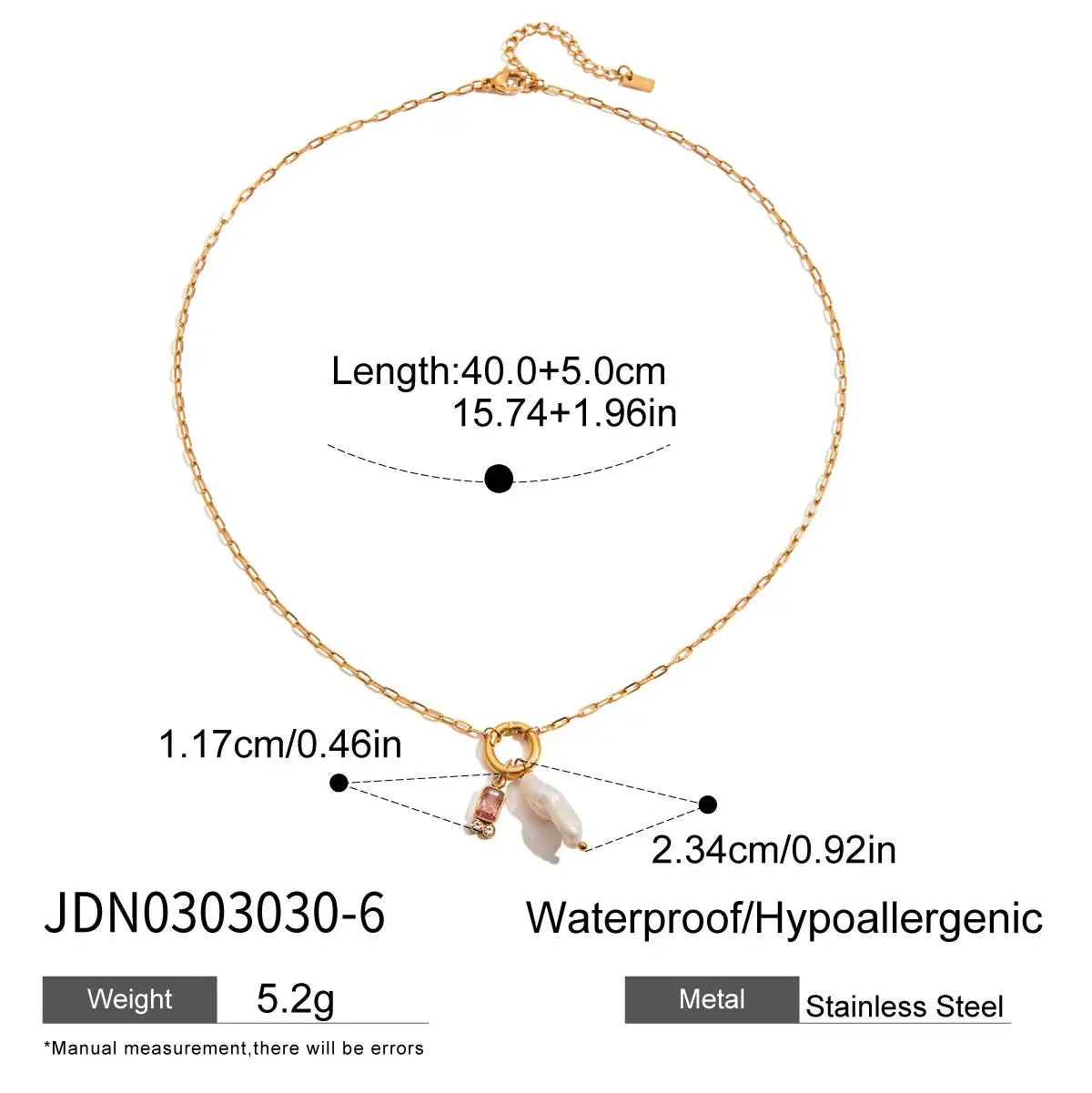 Freshwater Pearl Pendant Necklace Stainless Steel - JDN0303030-6