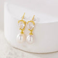 Freshwater Pearl Water Drop Pear-shaped Zircon Earrings - Golden White - electronic accessories