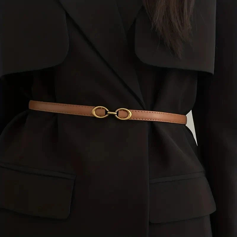 Genuine Leather Classic Oval Buckle Thin Belt