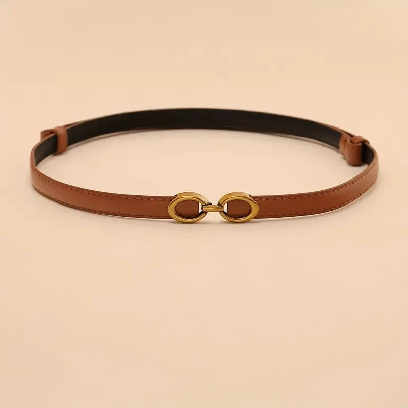 Genuine Leather Classic Oval Buckle Thin Belt